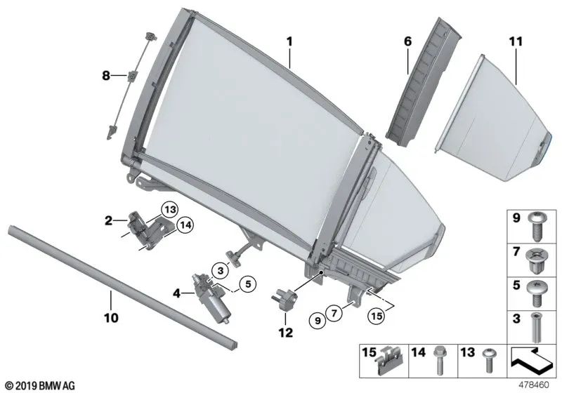 Sonnenschutzvorhang für rechtes Dreiecksfenster für BMW F01, F04 (OEM 51357304346). Original BMW