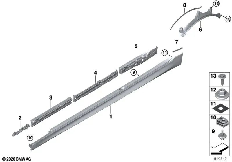 Radlaufverkleidung hinten links für BMW 5er F90, F90N (OEM 51778069599). Original BMW