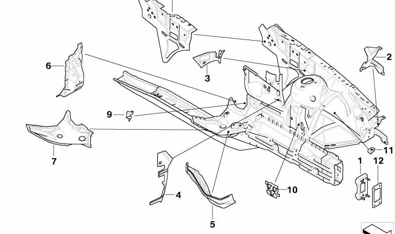 Tabique del compartimento del motor izquierdo para BMW Serie 3 E46, X3 E83, E83N (OEM 41118230527). Original BMW.