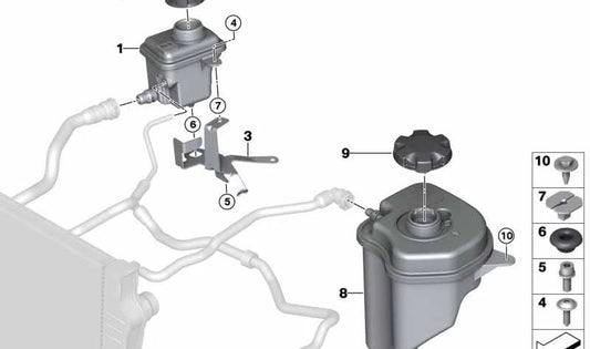 Soporte del depósito de compensación para BMW X5 F15, F85, X6 F16, F86 (OEM 17137634268). Original BMW