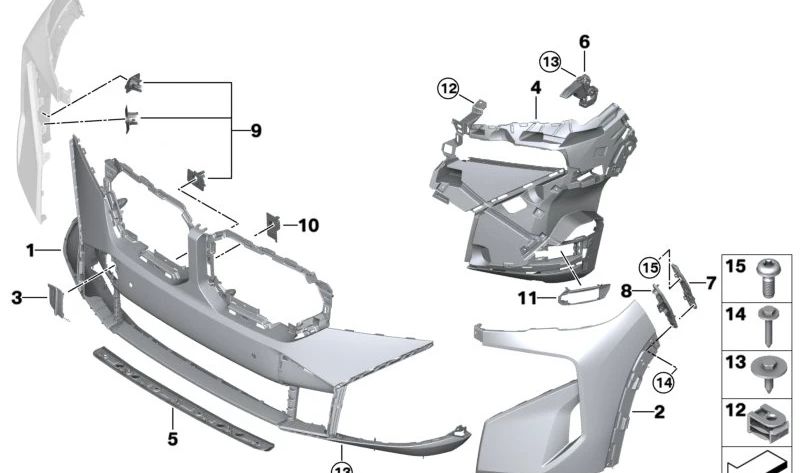 Embellecedor de paragolpes delantero derecho OEM 51115A3C7D4 para BMW G09. Original BMW.