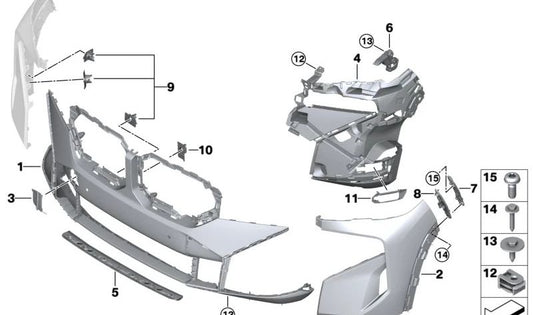 Embellecedor de paragolpes delantero derecho OEM 51115A3C7D4 para BMW G09. Original BMW.