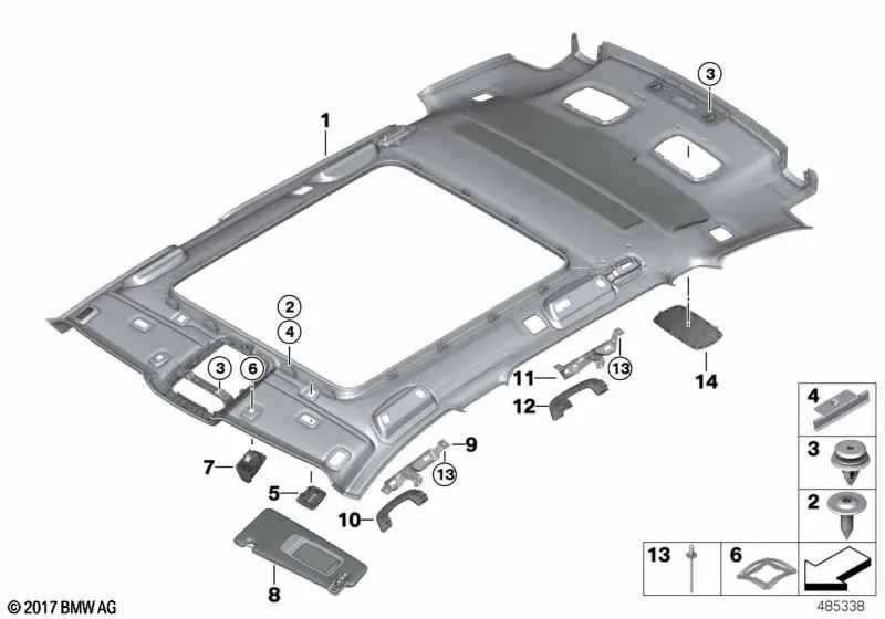 Visera solar derecha para BMW F90N, G30N, G31N (OEM 51169874520). Original BMW