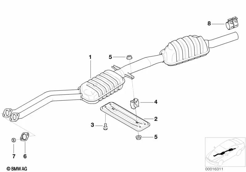 Front silencer for BMW E46 (OEM 18301437600). Original BMW.