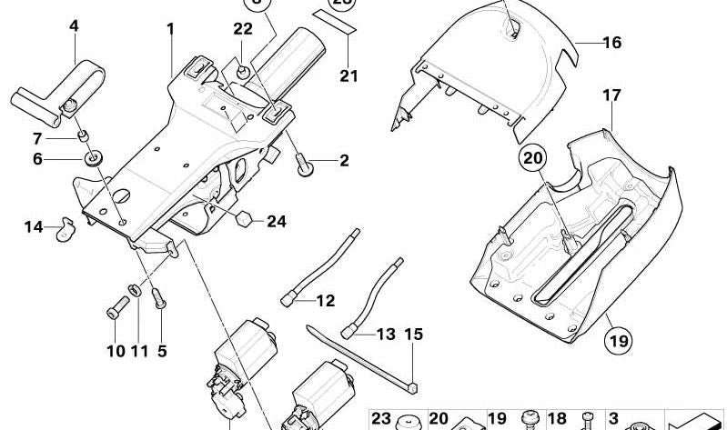 Sistema de ajuste longitudinal de la columna de dirección OEM 67646903945 para BMW E39, E38, E53. Original BMW.