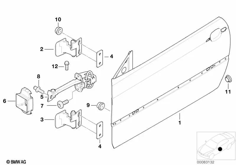 Bisagra de puerta delantera inferior izquierda para BMW Serie 3 E46 (OEM 41518240081). Original BMW.