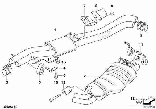 Silenciador trasero para BMW E83 (OEM 18303413596). Original BMW