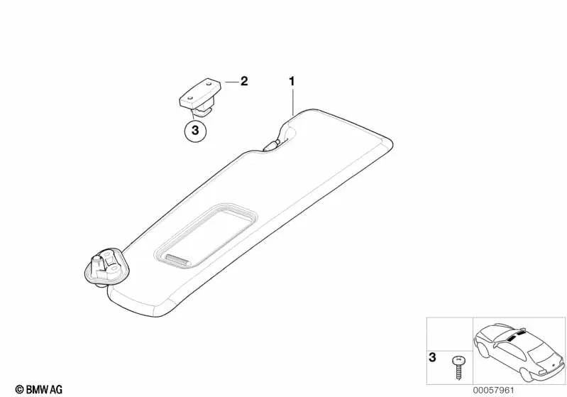 Visera parasol con cubierta de espejo derecha para BMW E46 (OEM 51168204268). Original BMW