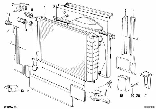 Radiador de refrigerante para BMW Serie 5 E34, Serie 7 E32 (OEM 17111709434). Original BMW