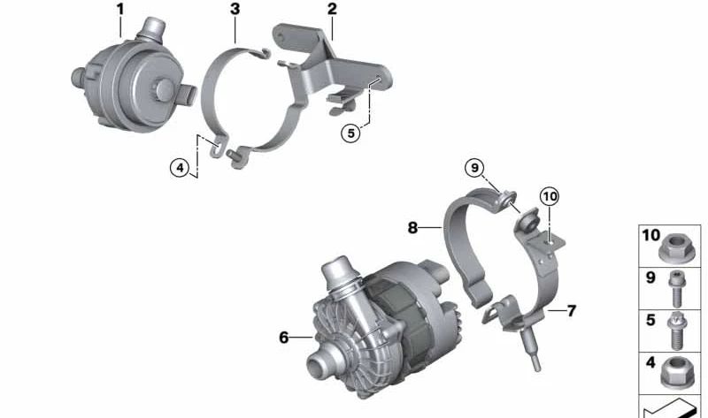 Soporte para la bomba adicional de refrigerante OEM 11518089972 para BMW F97 (X3 M) y F98 (X4 M). Original BMW.