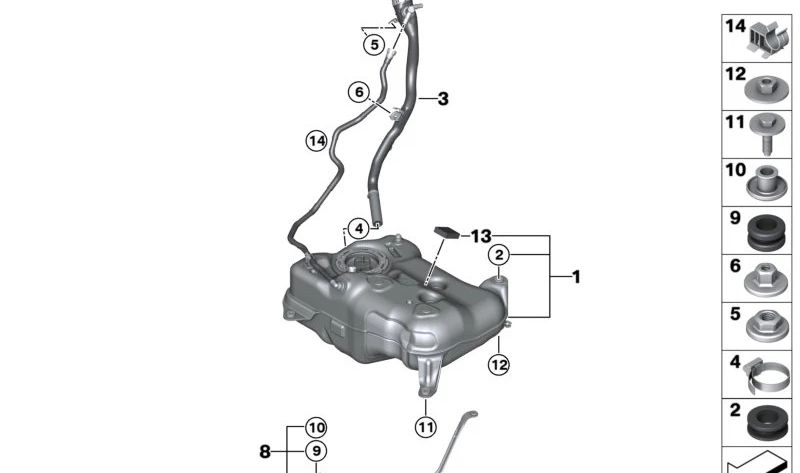 **Abrazadera de depósito de combustible OEM 16115A495A1 para BMW U06, U11. Original BMW.**