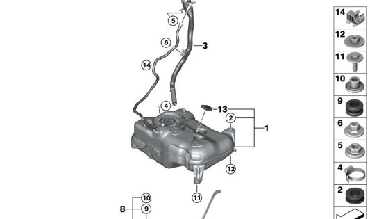 Fuel filler pipe OEM 16119884178 for BMW U06 (2 Series Active Tourer). Original BMW.