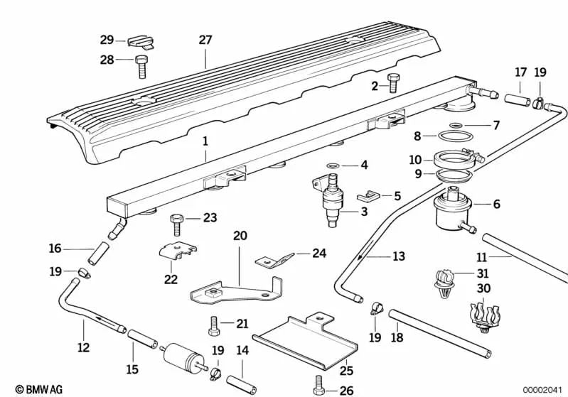 Fuel Line Bracket for BMW 3 Series E36, 5 Series E34 (OEM 13311730202). Original BMW