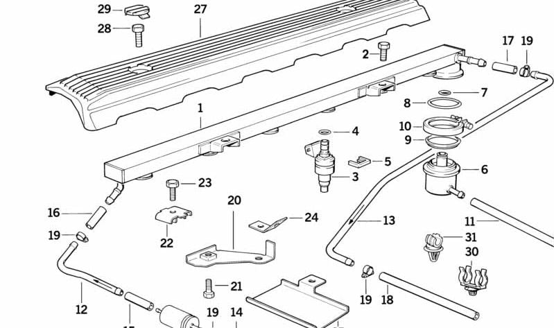 Tubería de retorno de combustible para BMW Serie 3 E36 (OEM 13311730647). Original BMW