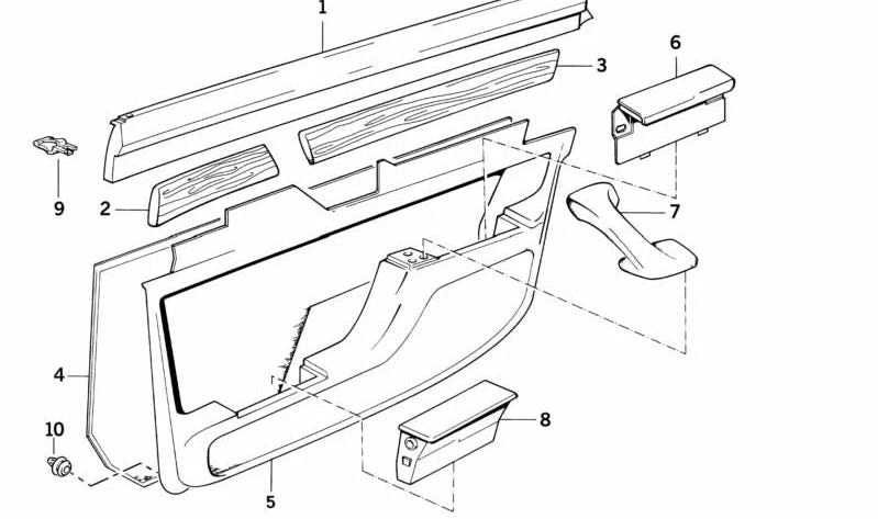 Revestimiento de puerta superior trasero derecho para BMW E32 (OEM 51428101218). Original BMW.