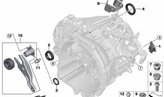 Retén de aceite eje de transmisión derecho OEM 23118621961 para BMW F45, F46, F48. Original BMW.