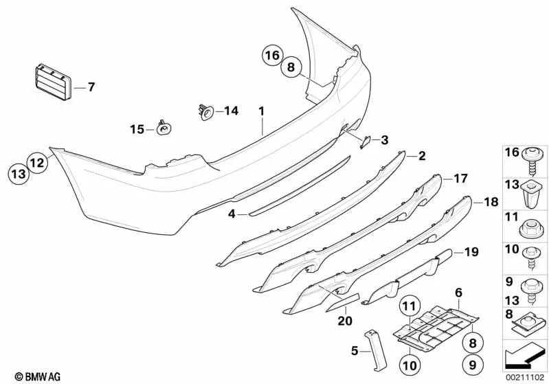 Parrilla de parachoques trasero para BMW Serie 3 E92, E92N, E93, E93N (OEM 51128041192). Original BMW