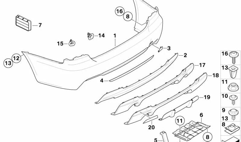 Rear Right Outer PDC Sensor Bracket for BMW E92, E93 (OEM 51128044386). Original BMW