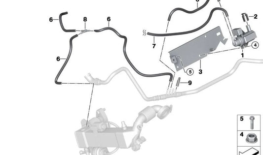 Soporte para BMW Serie 1 E81, E82, E87N, E88, Serie 3 E90, E91, E92, E93, Serie 5 E60N, E61N, X3 E83N, X5 E70 (OEM 11747797650). Original BMW