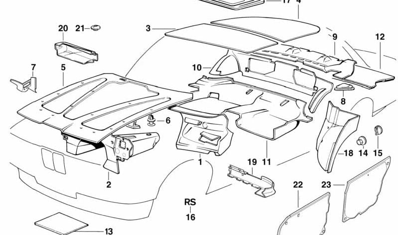 Aislamiento acústico techo trasero para BMW Serie 5 E34 (OEM 51481944799). Original BMW