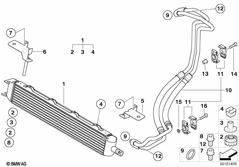 Rechte Ölkühlerhalterung für BMW Z4 E85, E86 (OEM 17217836762). Original BMW.