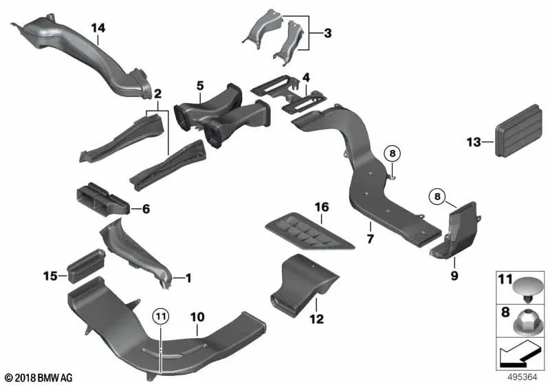 Air Channel Adapter for BMW F07, F10, F11, F06, F12, F13, F01N, F02N, F18N, F04 (OEM 64119145229). Genuine BMW