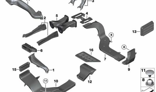 Tampa de conduta do ar direito OEM 64229136158 para BMW F18, F01, F02, F04. BMW original.