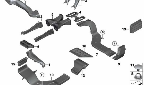 Tapa conducto aire trasero derecho OEM 64229136158 para BMW F18, F01, F02, F04. Original BMW.