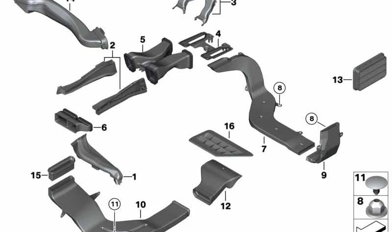 Conducto de aire interior derecho OEM 64227213300 para BMW F10, F11, F18. Original BMW