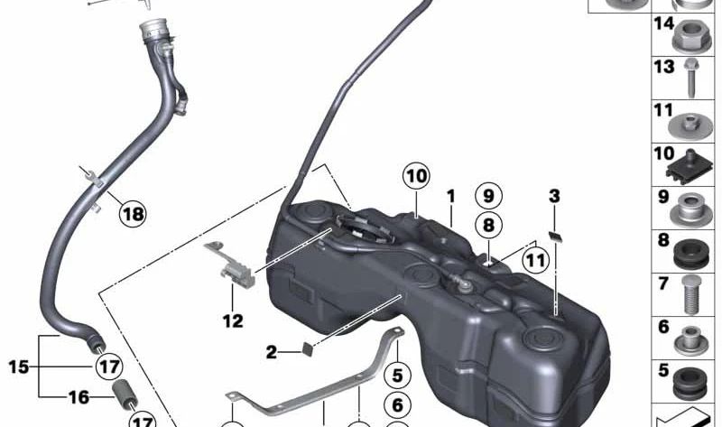 Tubo de llenado de plástico OEM 16117216529 para BMW F25, F26. Original BMW.