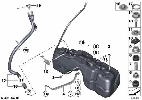 Elemento de goma para BMW F25, F26 (OEM 16117283421). Original BMW