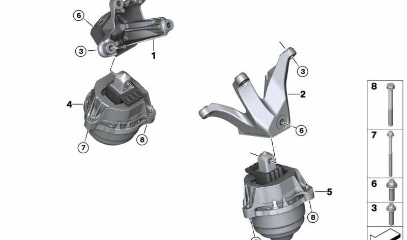 Soporte de motor derecho OEM 22116860454 para BMW G11, G12 (Serie 7). Original BMW.