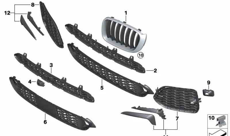 Rejilla lateral cerrada derecha para BMW F25, F26 (OEM 51118056942). Original BMW.