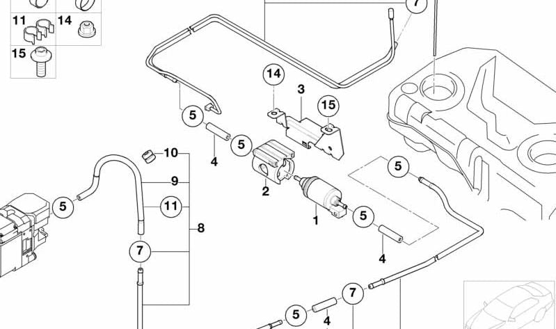 Tubería ascendente con manguera formada para BMW X5 E53 (OEM 16116752909). Original BMW