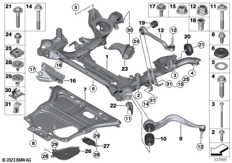 Cojinete de Goma para Brazo de Suspensión para BMW F20, F21, F22, F23, F30, F31, F34, F35, F32, F33, F36, X3 F25, X4 F26 (OEM 31106786959). Original BMW.