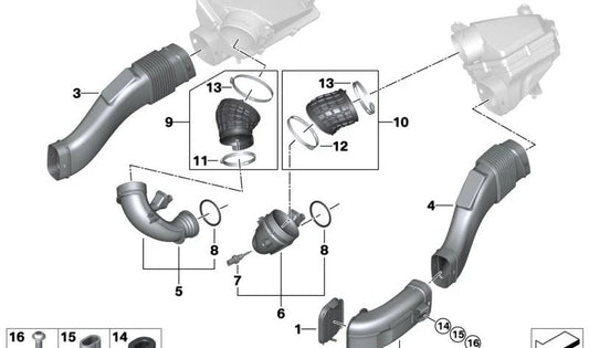 Conducto de admisión OEM 13718662934 para BMW G05, F95, G06, F96, G07. Original BMW.