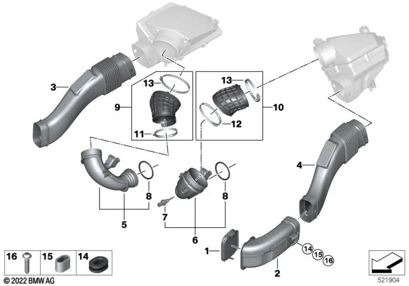 Hose clamp for BMW F95, G05, F96, G06, G07, G09 (OEM 13717953215). Original BMW.