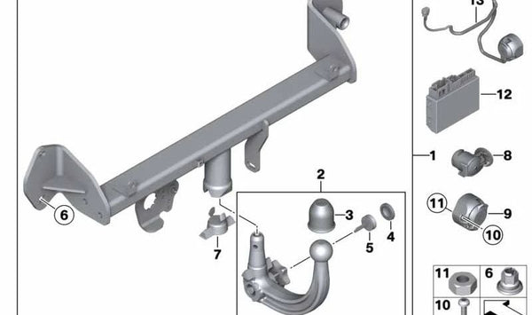 Bola de enganche desmontable OEM 71606852954 para BMW Serie 5 (F10, F11). Original BMW.