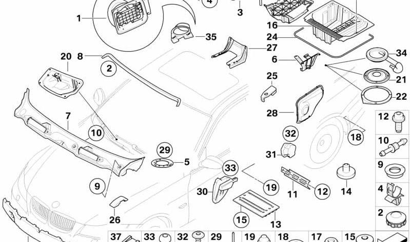 Tapón de cubrimiento OEM 51177117982 para BMW Serie 3 Coupé (E92) y Serie 3 Cabrio (E93). Original BMW