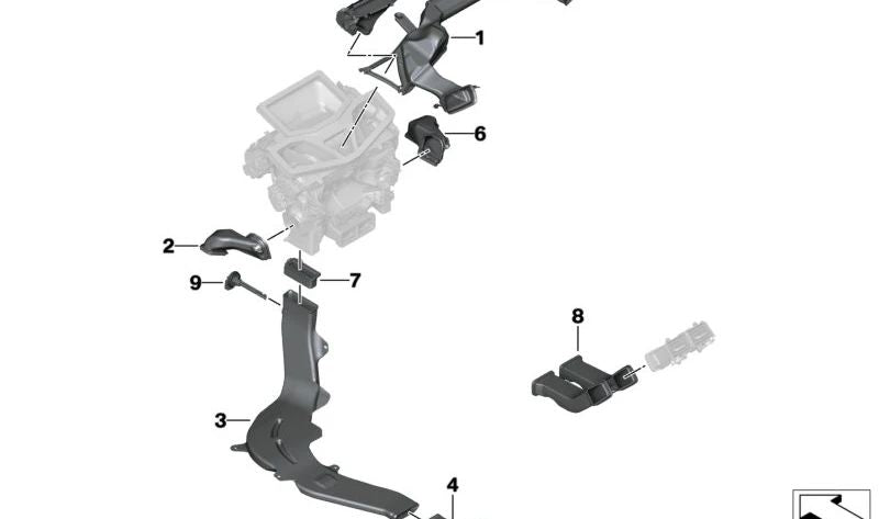 Conducto de aire trasero izquierdo para BMW Serie 8 F91, F92, F93, G14, G15, G16 (OEM 64227435731). Original BMW.