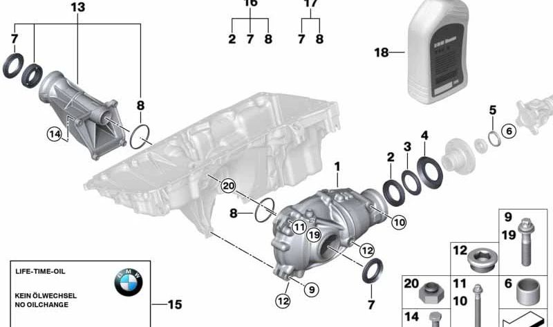 Soporte de diferencial OEM 31507600690 para BMW F10, F11, E70, F15, E71, F16. Original BMW.