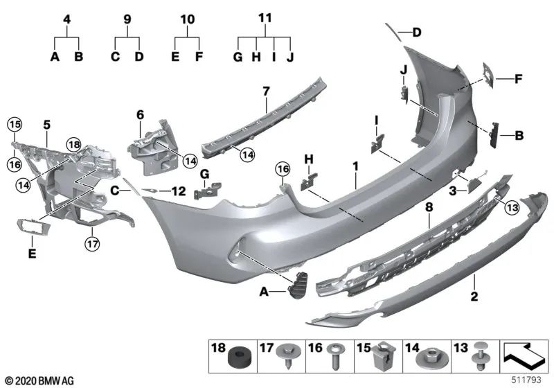 Revestimiento del parachoques trasero inferior para BMW Serie 4 (G22, G23) (OEM 51128499245). Original BMW