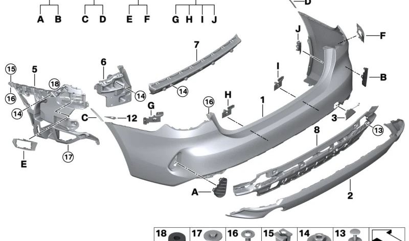 Soporte lateral trasero izquierdo OEM 51127490725 para BMW G22, G23. Original BMW.