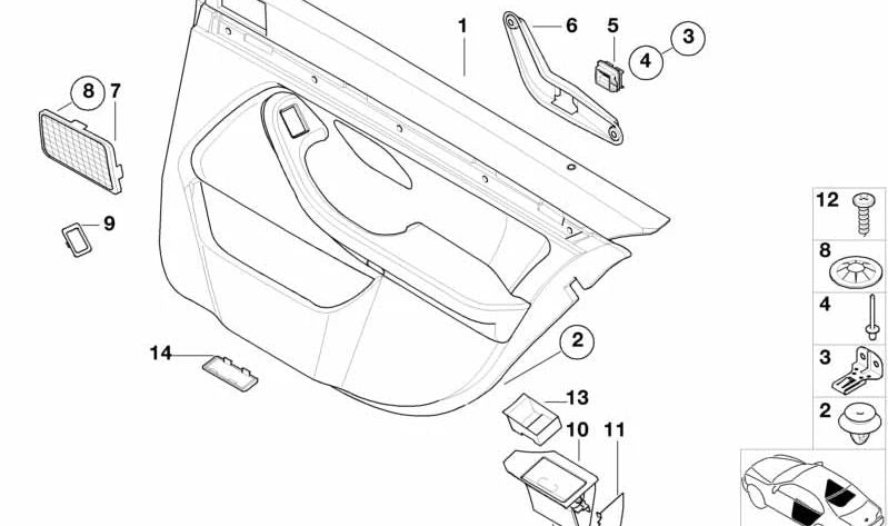 Panel de puerta trasero derecho para BMW E39 (OEM 51428258542). Original BMW.