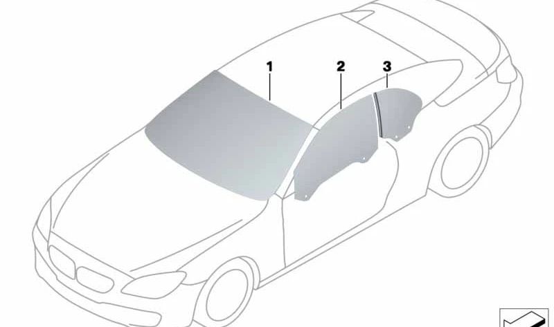 Cristal lateral verde trasero derecho para BMW F12, F12N (OEM 51377219888). Original BMW