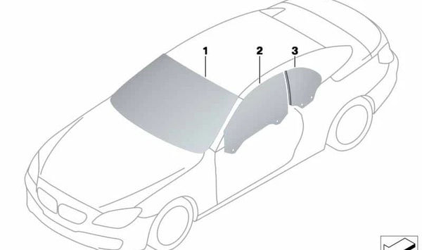 Cristal lateral verde trasero derecho para BMW F12, F12N (OEM 51377219888). Original BMW