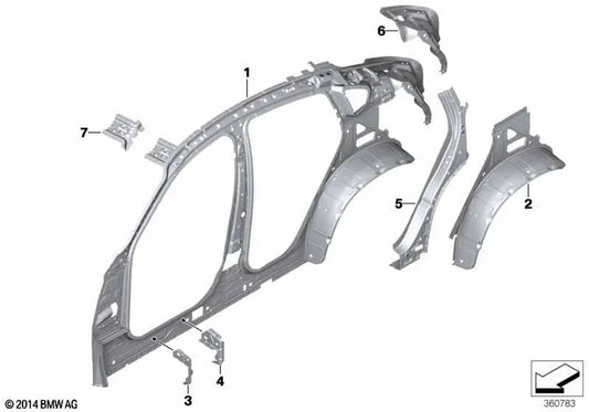 Left inner D-pillar reinforcement for BMW X4 F26 (OEM 41217385459). Genuine BMW