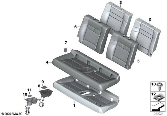 Funda de respaldo de tela izquierda para BMW i I01, I01N (OEM 52207362913). Original BMW.