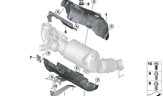 Protettore termico per Turbocompressore OEM 11659894946 per BMW F70, U06, U11, U12, U10, F65, F66, U25. BMW originale.