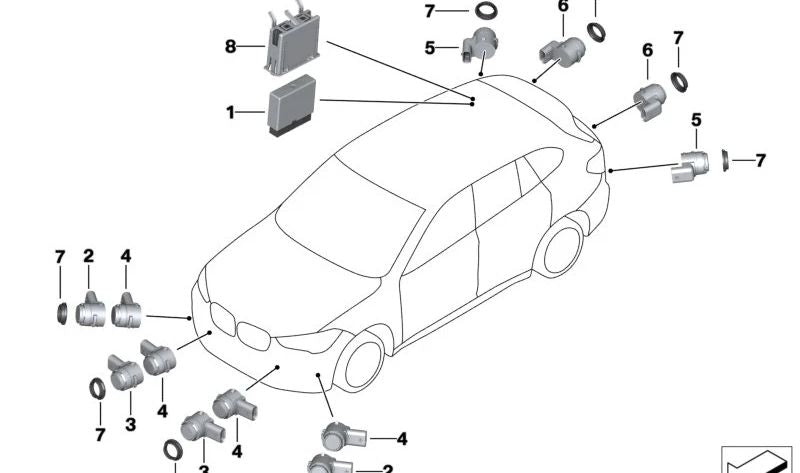 Sensor de aparcamiento ultrasónico color Glacier Silver OEM 66209283755 para BMW F45, F46, F48, F39, F25, F26. Original BMW.